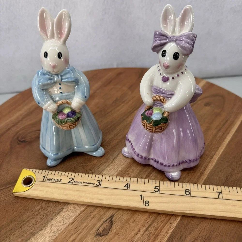 Fitz and Floyd Essentials Be Bop Bunnies Easter Bunny Rabbit Salt Pepper Shakers